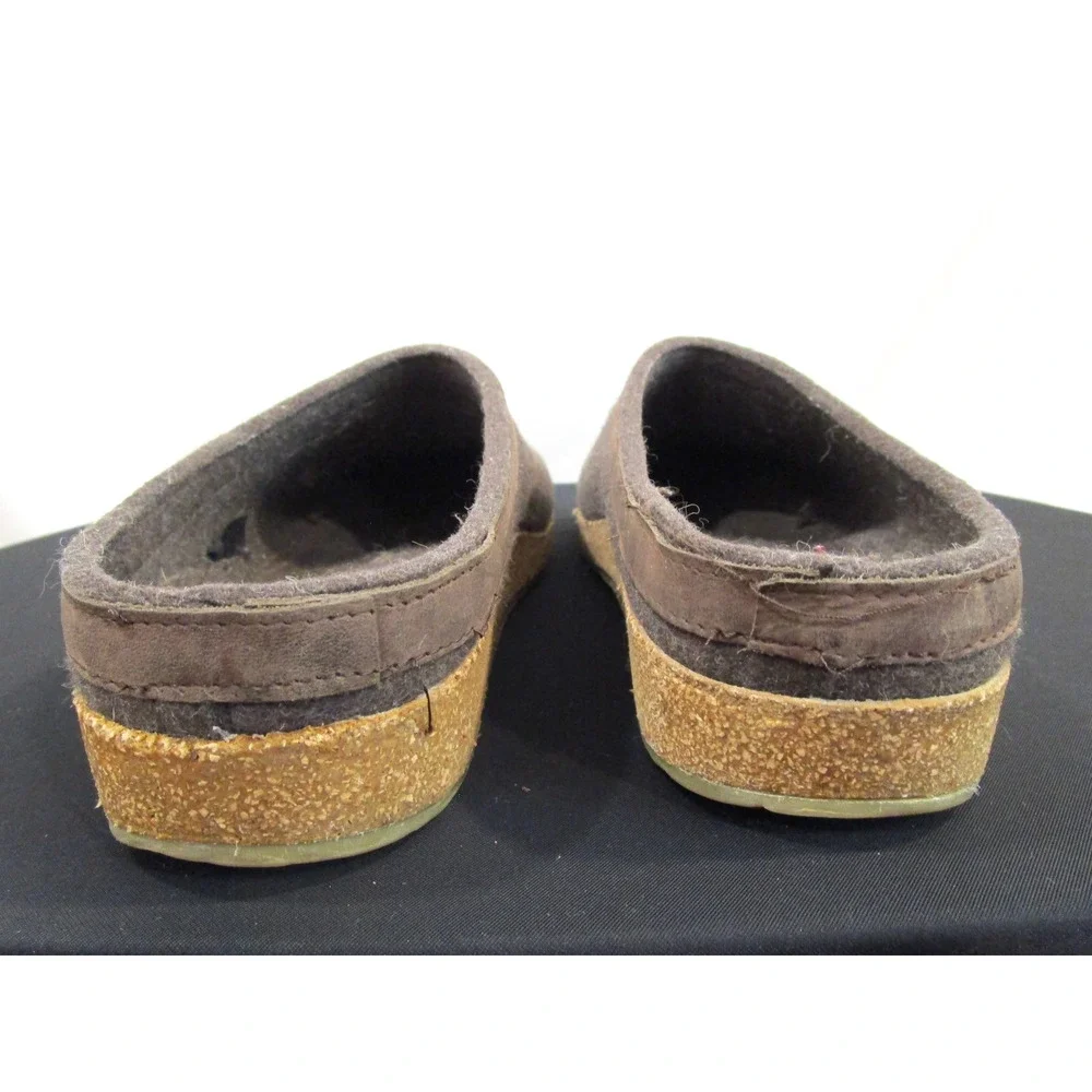 Haflinger Grizzly Brown Wool Leather Cork Footbed Mules Clogs Men 12 US/45 EU